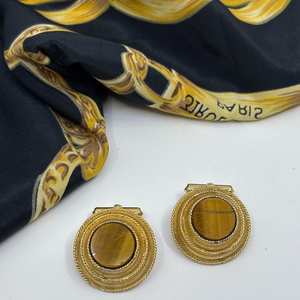 Vintage 90's Tigers eye stone gold cuff links